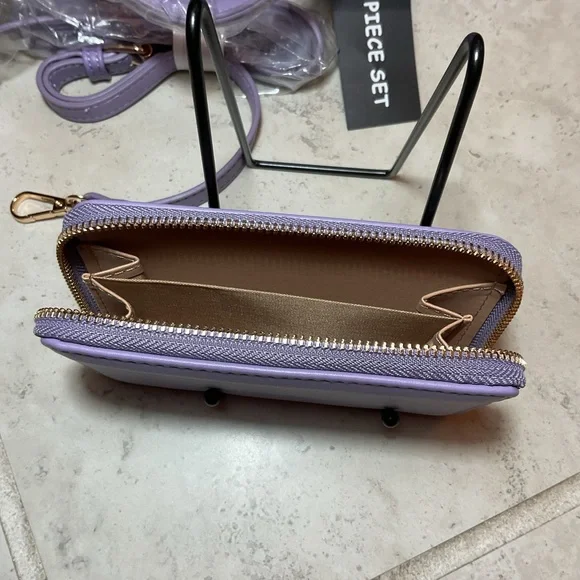 Kayla + Ava lavender quilted vegan leather Crossbody bag and wallet set. NWT - Picture 5 of 6